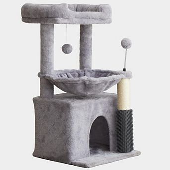 32 Inch Multi Level Cat Tree Tower With Hammock Dual Condos Plush Perch Sisal Posts