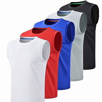 5-Pack Men's Dry Fit Athletic Tank Tops Crew Neck Workout Gym Shirts