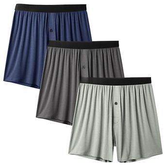 3-Pack Mens Soft Breathable Tagless Button Fly Boxer Shorts Underwear