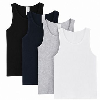 4-Pack Men's Ribbed Knit Tank Tops Breathable Soft Cotton Everyday Undershirts
