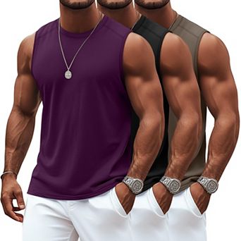 3-Pack Men's Sleeveless Crewneck Casual Summer Tank Tops Workout Gym Tee