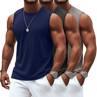 3-Pack Men's Sleeveless Crewneck Casual Summer Tank Tops Workout Gym Tee