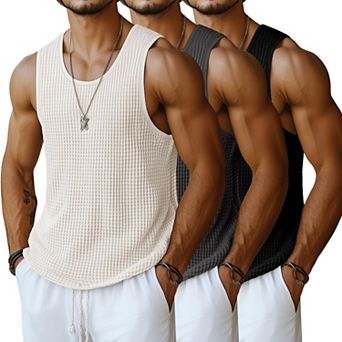 3-Pack Men's Waffle Knit Sleeveless Tank Tops Summer Casual Shirts