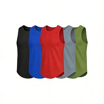 5-Pack Men's Stretch Fit Sleeveless Tank Tops Moisture Wicking Athletic Wear