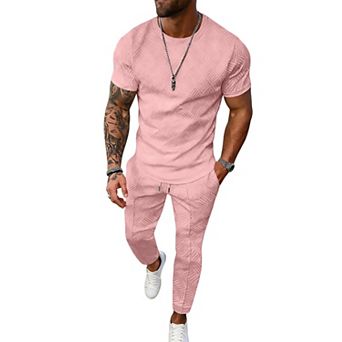 2 pc Mens Short Sleeve T-Shirt Set Soft Breathable Loungewear