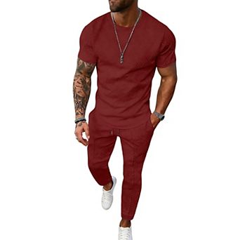2 pc Mens Short Sleeve T-Shirt Set Soft Breathable Loungewear