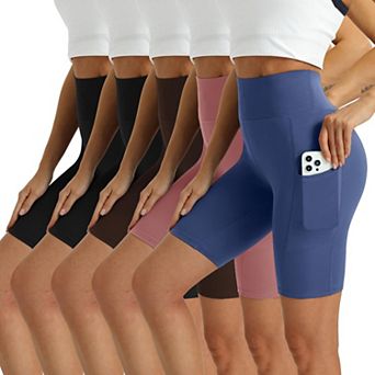 5 pk Womens High Waisted Squat Proof Biker Shorts With Pockets Workout Yoga Running