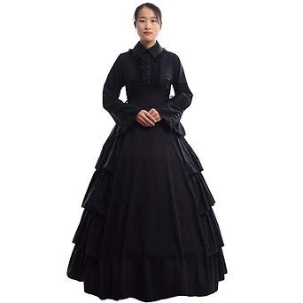 Women Victorian Rococo Gothic Ball Gown Costume With Hoop Skirt