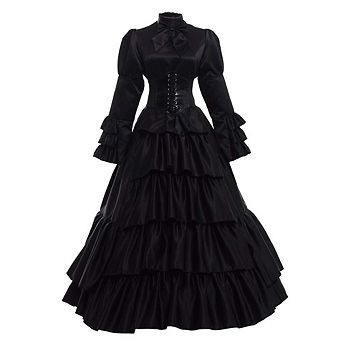 Women Victorian Rococo Gothic Ball Gown Costume With Hoop Skirt