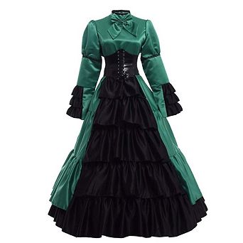 Women Victorian Rococo Gothic Ball Gown Costume With Hoop Skirt