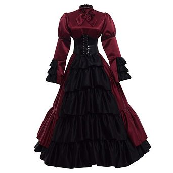 Women Victorian Rococo Gothic Ball Gown Costume With Hoop Skirt