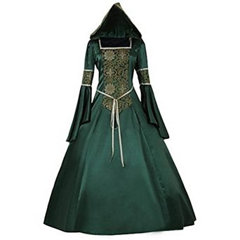 Women's Medieval Hooded Victorian Trumpet Sleeve Fancy Dress Costume