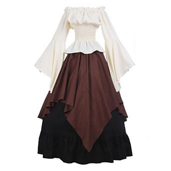 Women Renaissance Peasant Dress Set Medieval Victorian Ren Faire Costume
