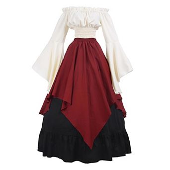 Women Renaissance Peasant Dress Set Medieval Victorian Ren Faire Costume
