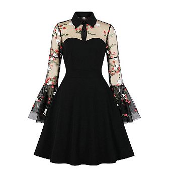 Women Vintage 1950s Retro Rockabilly A Line Swing Dress Cocktail Party Prom Gown