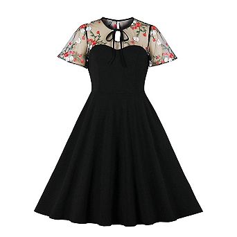 Women Vintage 1950s Retro Rockabilly A Line Swing Dress Cocktail Party Prom Gown
