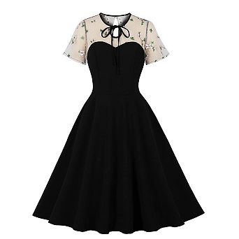 Women Vintage 1950s Retro Rockabilly A Line Swing Dress Cocktail Party Prom Gown