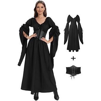 Renaissance Women Witch Dress Victorian Medieval Gothic Fairy Costume
