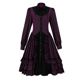 Women Gothic Victorian Lolita Long Sleeve Dress Ruffle Puff Sleeve Masquerade Tea Party Outfit