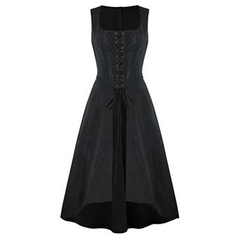 Women Renaissance Pirate Witch Costume Dress With Pockets Lace Up Overdress