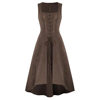 Women Renaissance Pirate Witch Costume Dress With Pockets Lace Up Overdress