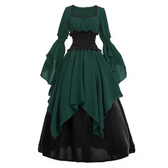 Women Renaissance Medieval Victorian Costume Chiffon Dress Gothic Fairy Witch Cosplay