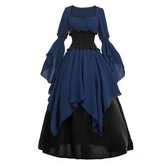 Women Renaissance Medieval Victorian Costume Chiffon Dress Gothic Fairy Witch Cosplay