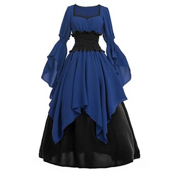 Women Renaissance Medieval Victorian Costume Chiffon Dress Gothic Fairy Witch Cosplay