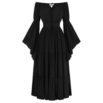 Women Off Shoulder Renaissance Dress Flowy A Line Maxi With Pockets For Ren Faire