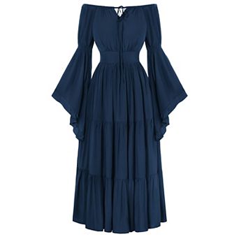 Women Off Shoulder Renaissance Dress Flowy A Line Maxi With Pockets For Ren Faire