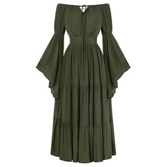 Women Off Shoulder Renaissance Dress Flowy A Line Maxi With Pockets For Ren Faire