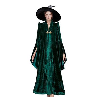 Womens Witch Professor Costume Wizard Cloak Hat Outfit