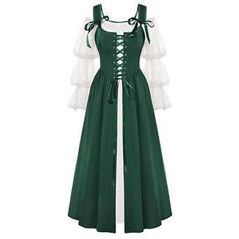 Womens 2 pc Renaissance Medieval Peasant Dress Off Shoulder Ren Faire Costume