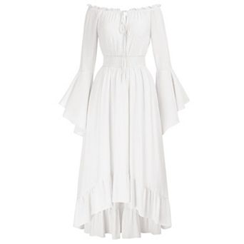 Women Off Shoulder Bell Sleeve Renaissance Dress With Pockets High Low Hem