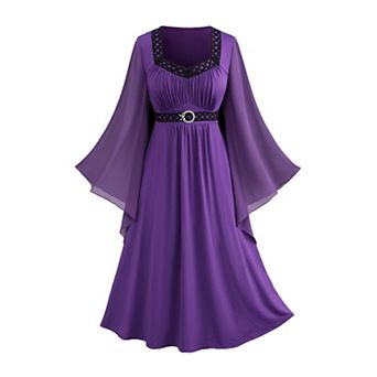 Plus Size Renaissance Fairy Witch Medieval Midi Dress Bell Sleeves Flowy Casual Party Dress