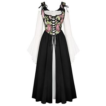 Womens 2 pc Renaissance Medieval Fairy Bell Sleeve Dress Ren Fair Costume