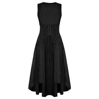 Women Renaissance Pirate Costume Sleeveless Underbust High Low Dress With Pockets
