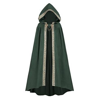 Women Renaissance Hooded Medieval Witch Robe Viking Cape Suede Cloak