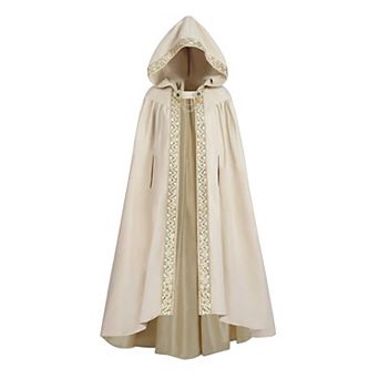 Women Renaissance Hooded Medieval Witch Robe Viking Cape Suede Cloak