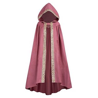 Women Renaissance Hooded Medieval Witch Robe Viking Cape Suede Cloak