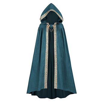Women Renaissance Hooded Medieval Witch Robe Viking Cape Suede Cloak