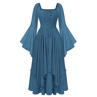 Renaissance Women Chiffon Bell Sleeve Fairy Dress Ren Faire Medieval Cosplay Party Wear