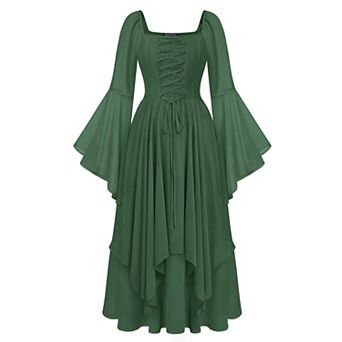 Renaissance Women Chiffon Bell Sleeve Fairy Dress Ren Faire Medieval Cosplay Party Wear