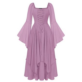 Renaissance Women Chiffon Bell Sleeve Fairy Dress Ren Faire Medieval Cosplay Party Wear