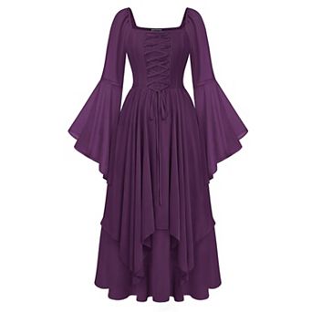 Renaissance Women Chiffon Bell Sleeve Fairy Dress Ren Faire Medieval Cosplay Party Wear