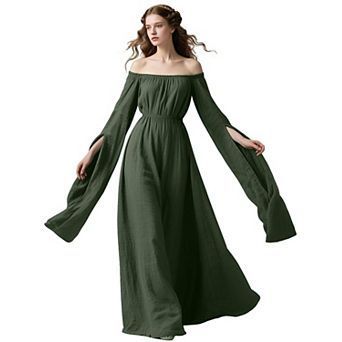 Women's Renaissance Medieval Off Shoulder Maxi Dress Cosplay Larp Wedding Gown