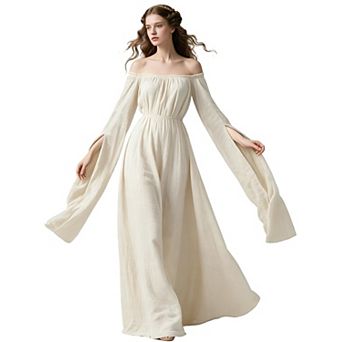 Women's Renaissance Medieval Off Shoulder Maxi Dress Cosplay Larp Wedding Gown