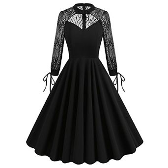 Women Mesh Floral Gothic Swing Dress Vintage Cocktail Prom Evening Wear