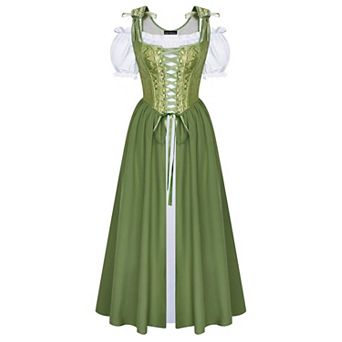 Womens 2 pc Renaissance Medieval Fairy Corset Dress Set For Ren Fair Party