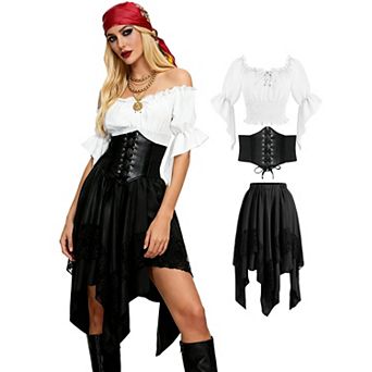 Womens Pirate Costume 3 pc Renaissance Medieval Outfit Set
